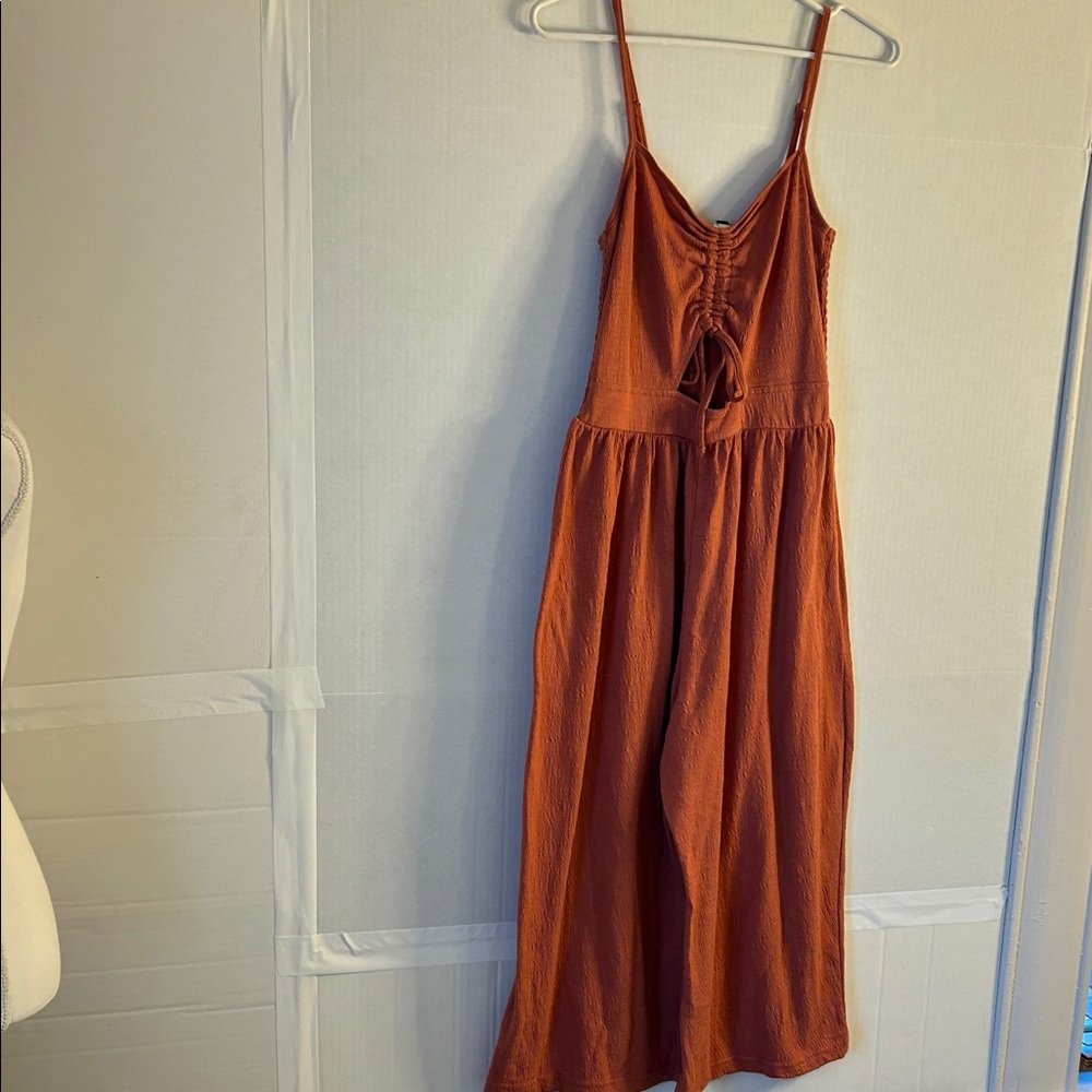 Roxy Laced Cutout Cropped Wide Leg Rust Jumpsuit. Sz M